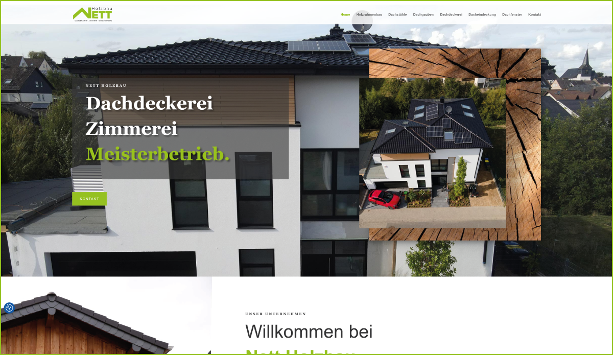 Webdesign für Nett Holzbau – moderne Handwerks-Website für Zimmerei und Dachdeckerei, realisiert von TG Grafikdesign Andernach